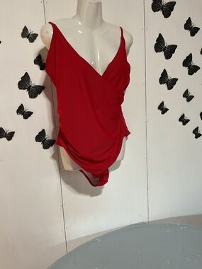 Boohoo Silver and Red Trim Bodysuit 1073